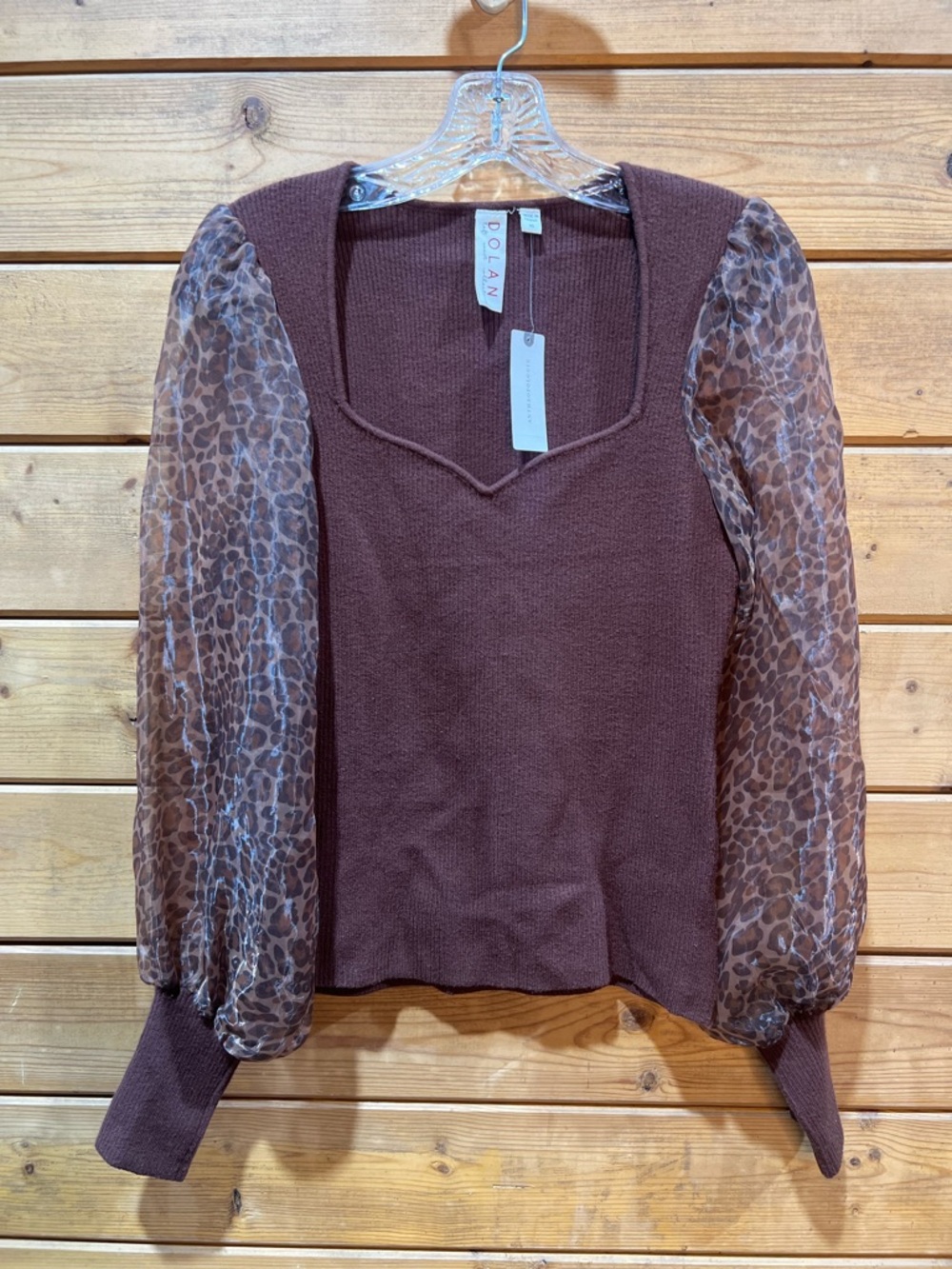 Dolan Anthropologie NWT Leopard Sheer Balloon Sleeve Ribbed Top XS